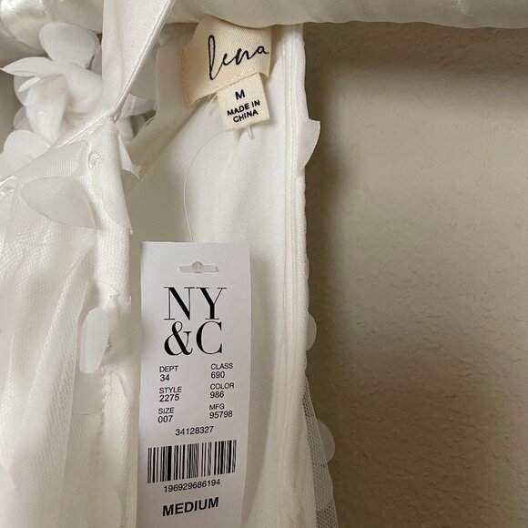 NEW! White Floral dress New York and company featured brand, Lena, 3D flowers. - Picture 3 of 13